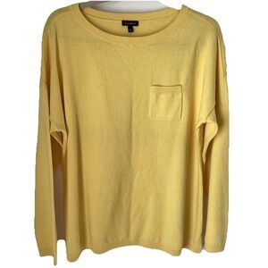 Talbots Womens Large Yellow Wool Cotton Linen Blend  Long  Sleeve Pullover